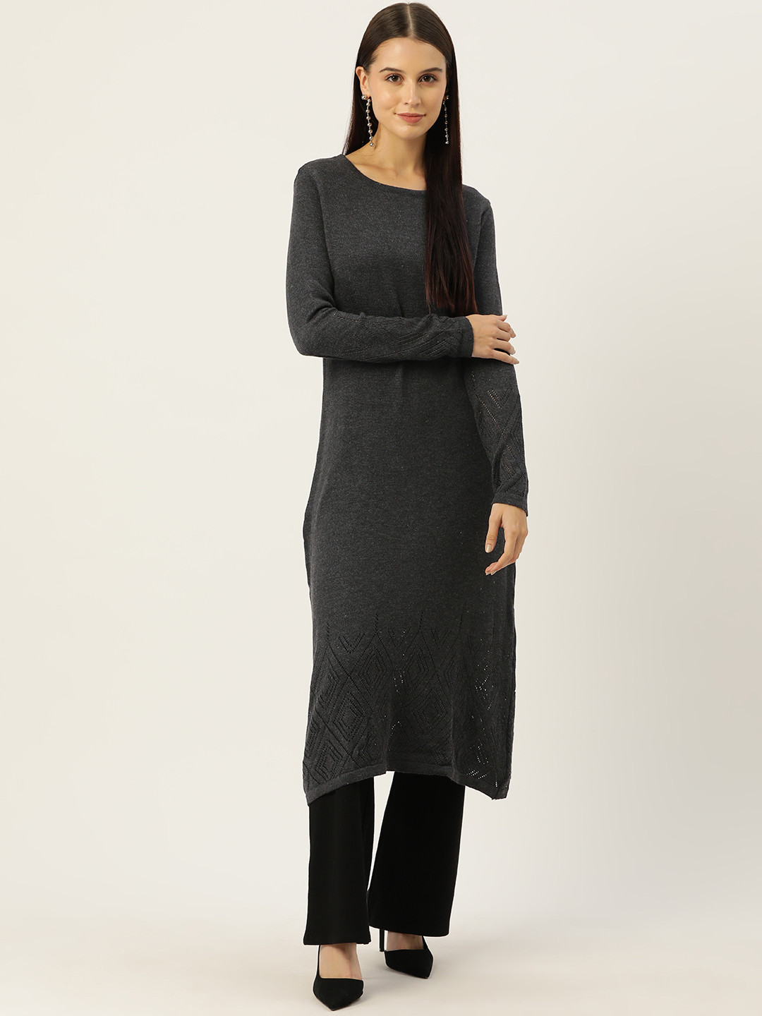 American Eye Women Open Knit Hemline Acrylic Winter A-Line Kurta