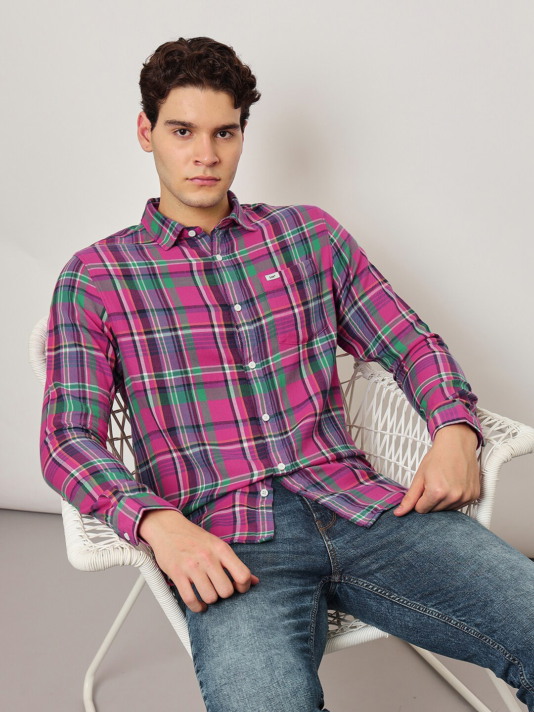 Lee Straight Checked Twill Cotton Casual Shirt