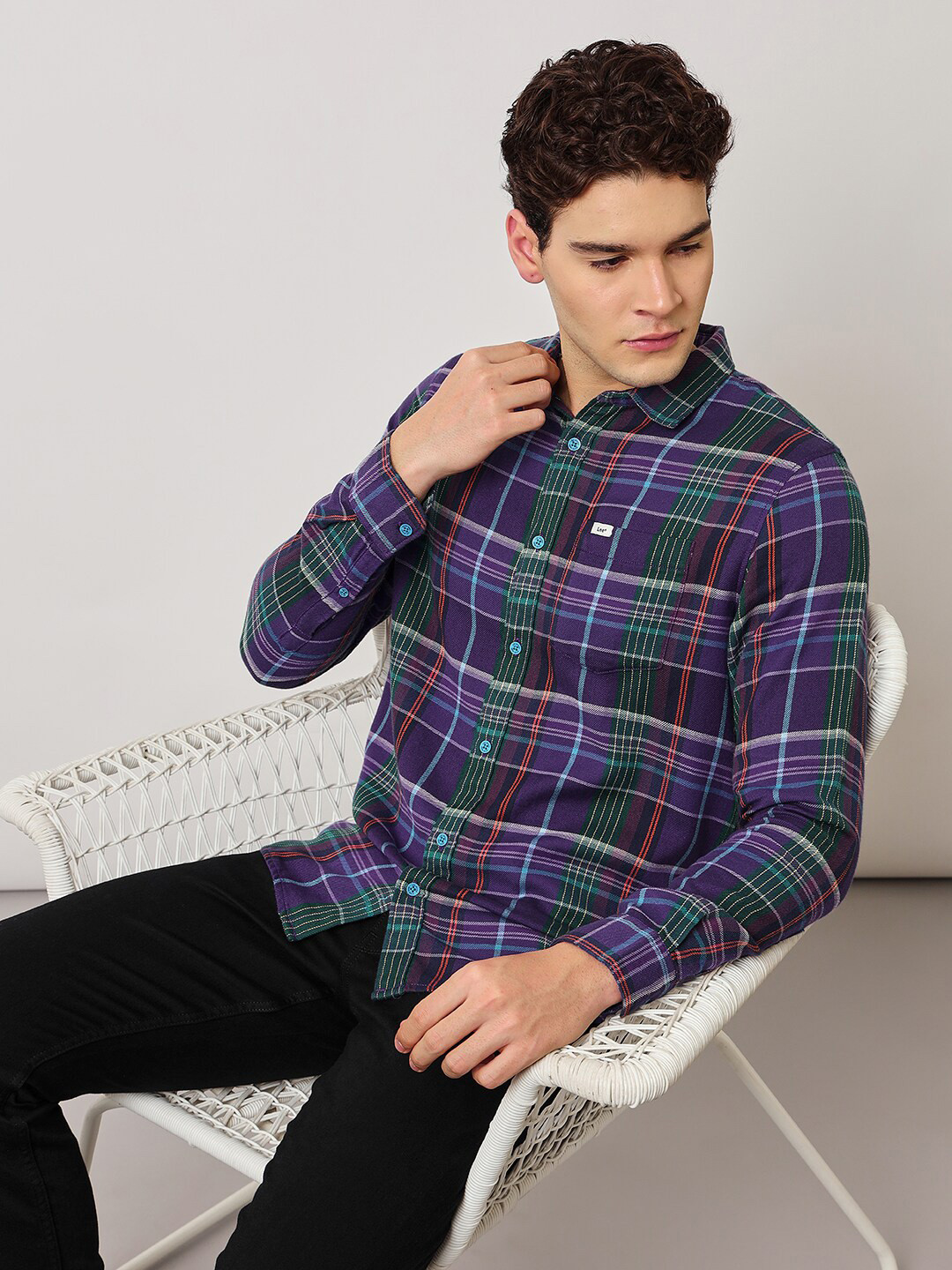 Lee Straight Tartan Checked Twill Cotton Casual Shirt