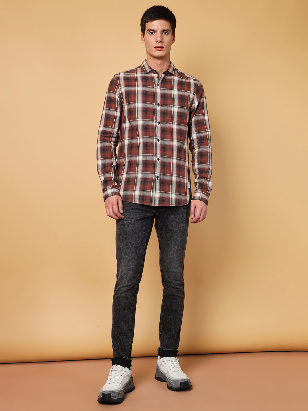Wrangler Classic Tartan Checked Spread Collar Regular Fit Cotton Casual Shirt