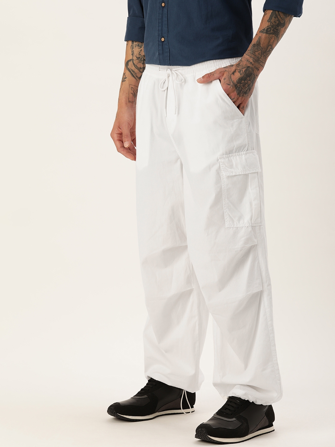 Buy Bene Kleed Unisex White Parachute Fit Cotton Cargos Trousers - Trousers  for Unisex 24460892