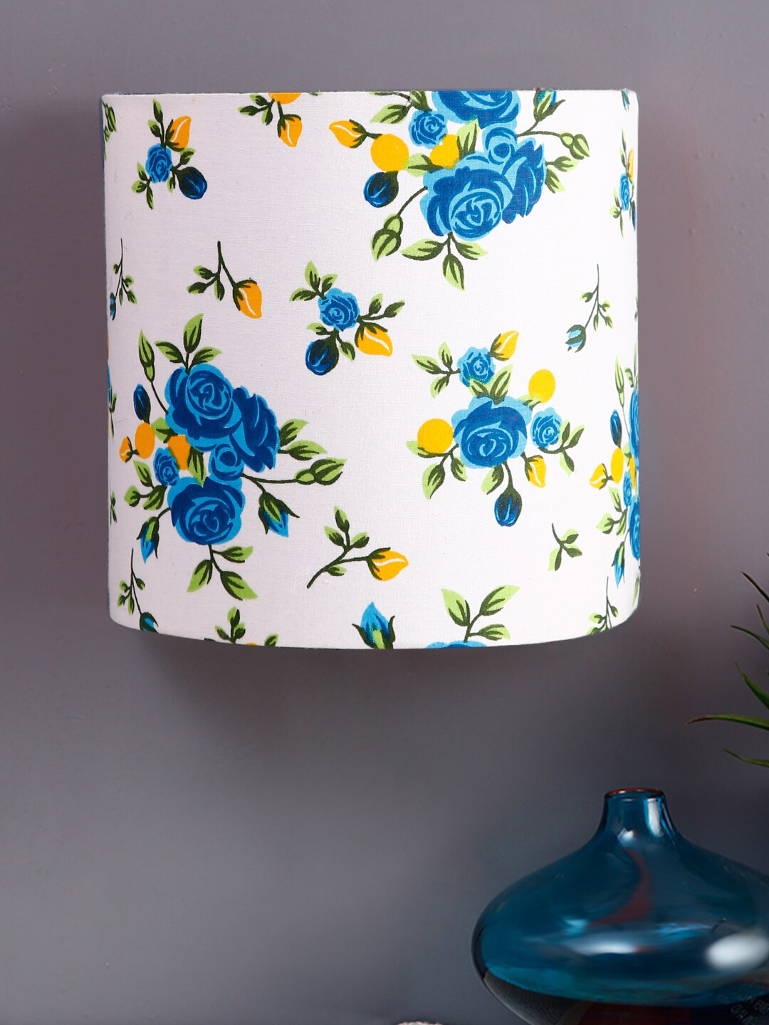 Devansh White & Blue Printed Half Square Wall Mounted Lamp