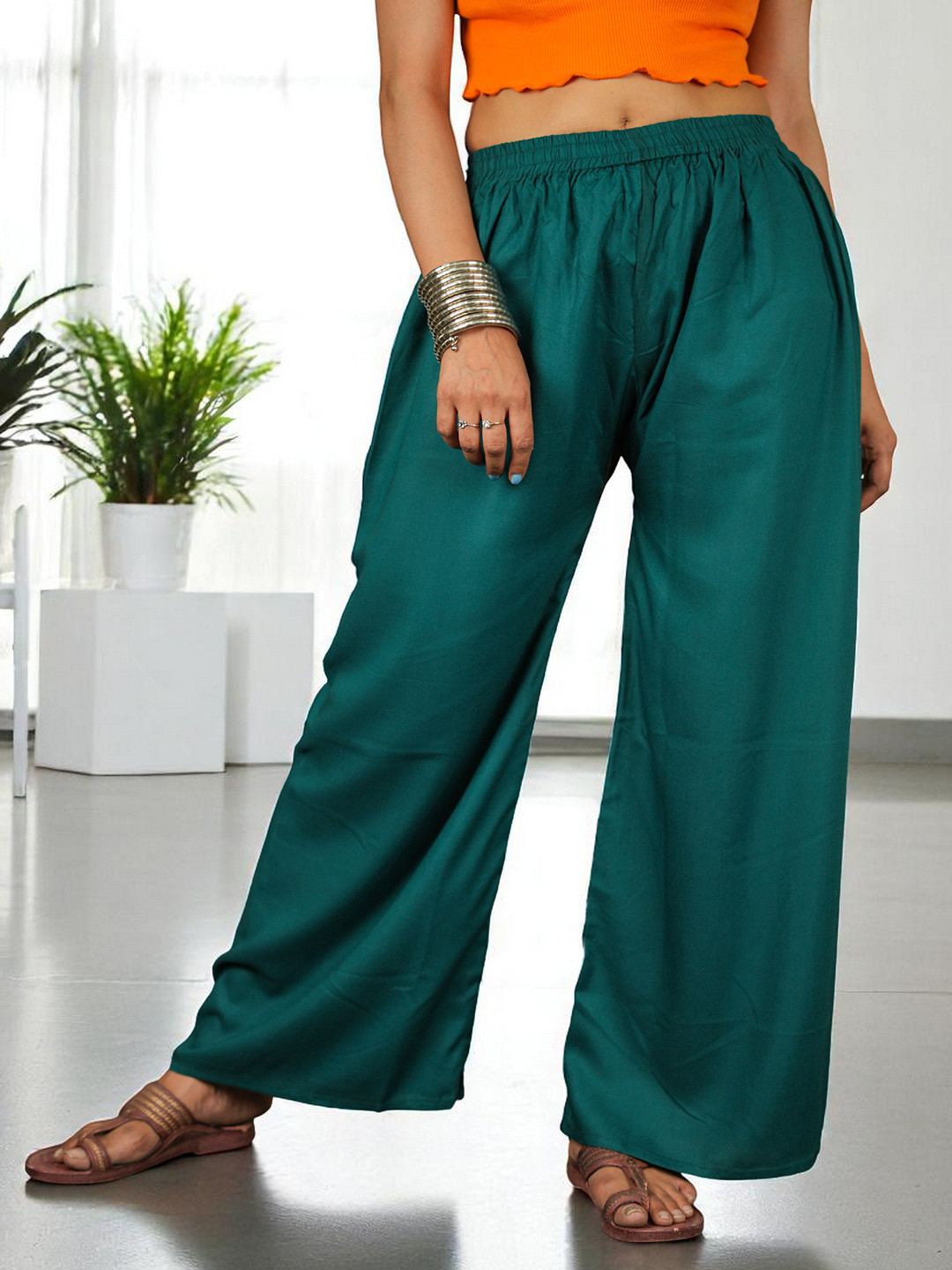 CKE Women Relaxed Wide Leg Straight Fit Cotton Pleated Trousers