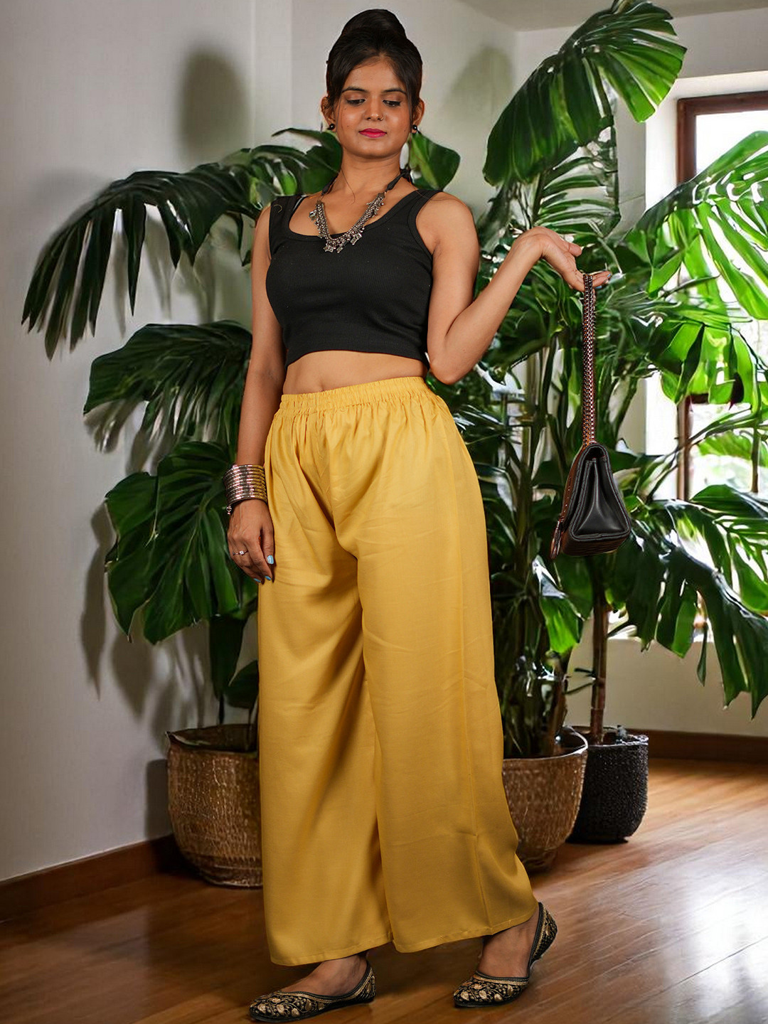 CKE Women Relaxed Wide Leg Straight Fit Cotton Pleated Trousers