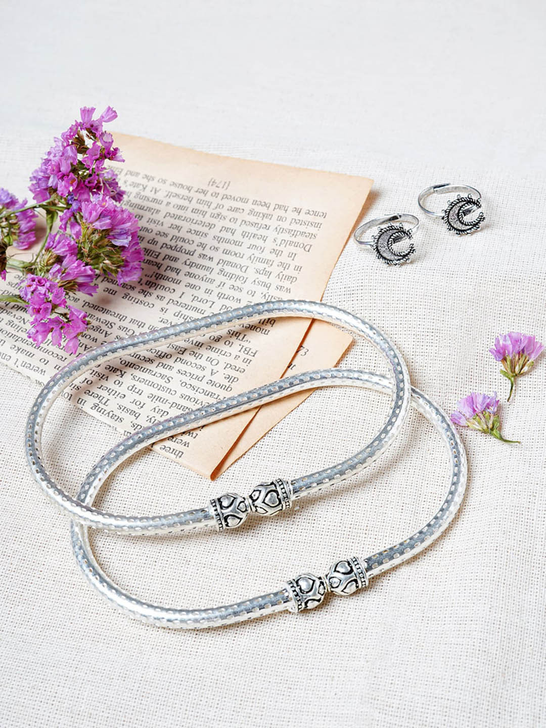 TEEJH Set Of Silver-Plated Anklets & Toe Rings