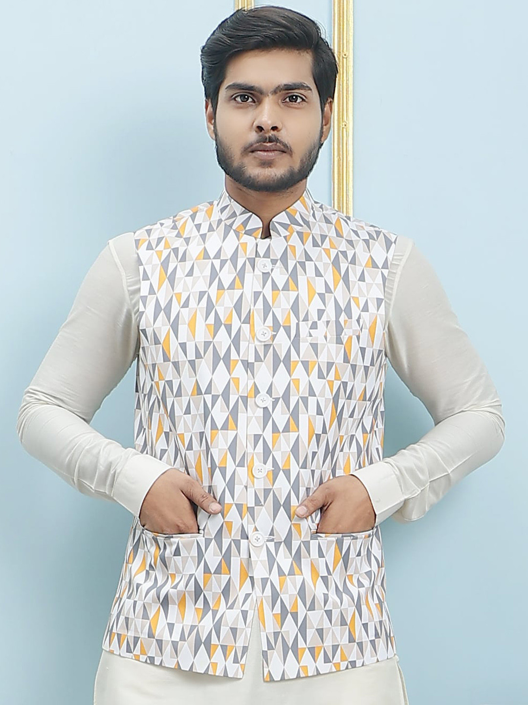 See Designs Printed Slim-Fit Cotton Nehru Jackets
