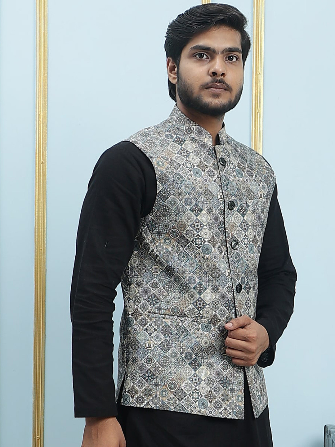 See Designs Printed Slim-Fit Pure Cotton Nehru Jackets