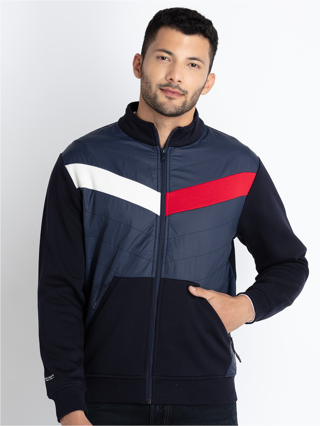 Status Quo Colourblocked Open-Front Cotton Sweatshirt