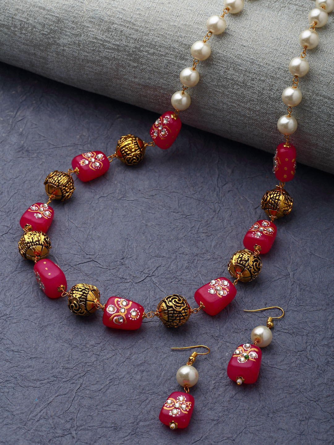 PANASH Gold-Plated Pearl & Stone-Studded Jewellery Set