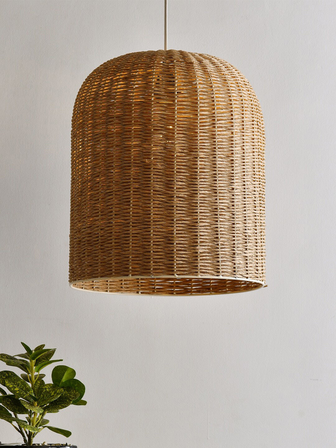 Decazone Beige Self Design Wood Hanging Lamp