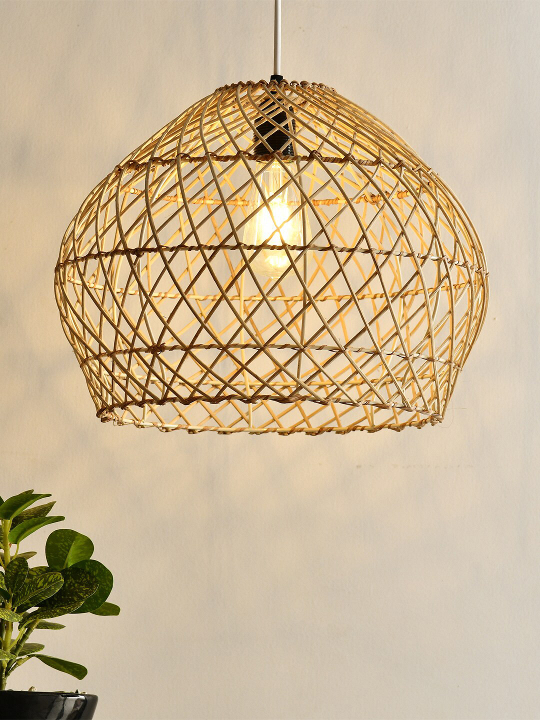 Decazone Beige Self Design Wood Ceiling Lamp