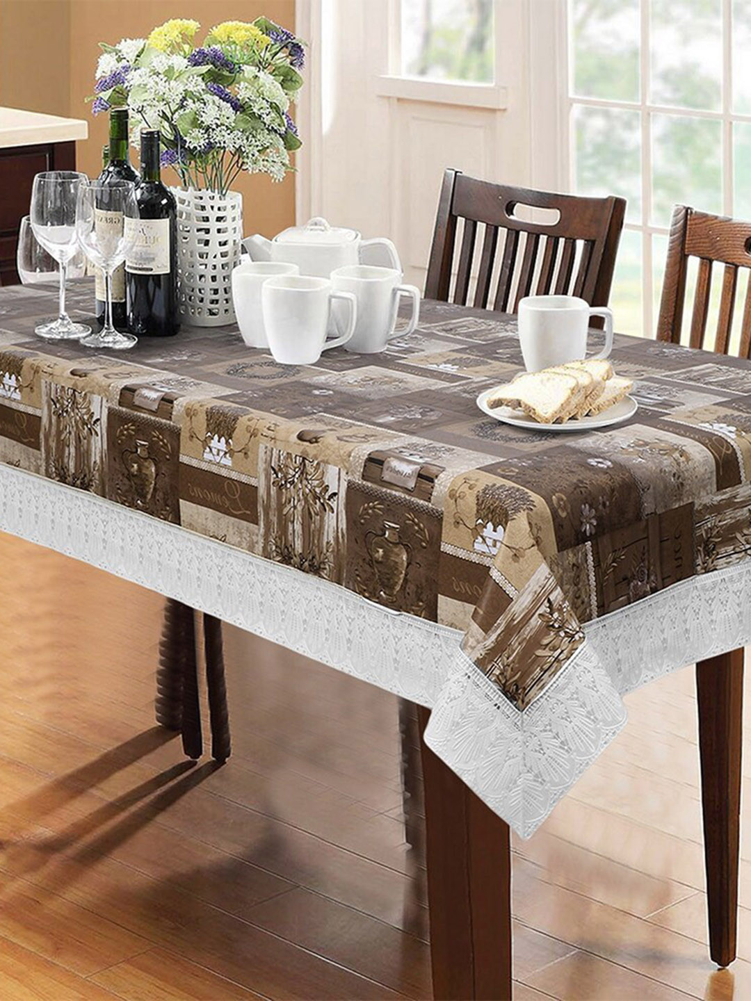 Dakshya Industries Brown Floral Printed 6-Seater Table Cover