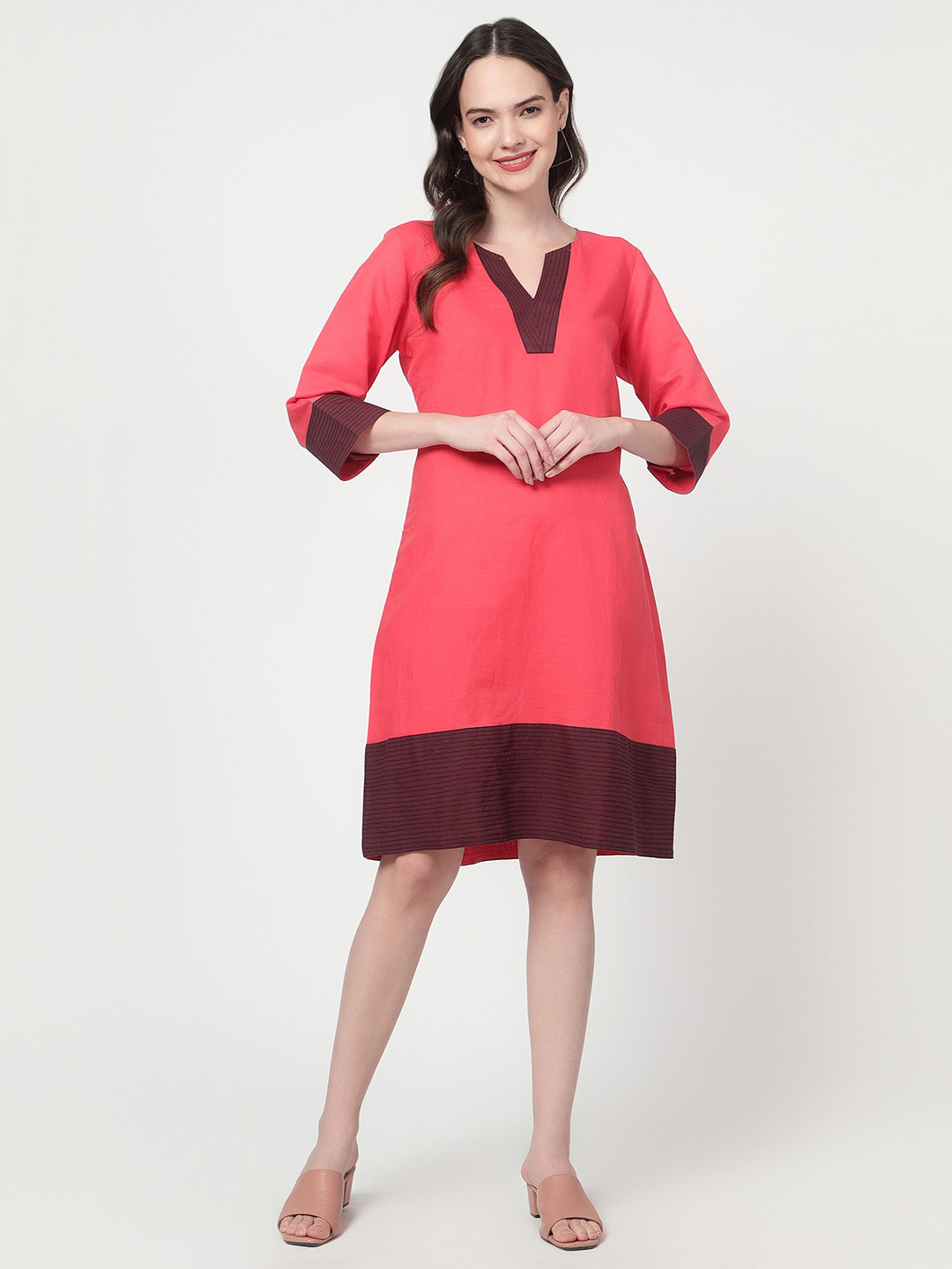Spring Soul Notched Neck Linen A-Line Dress