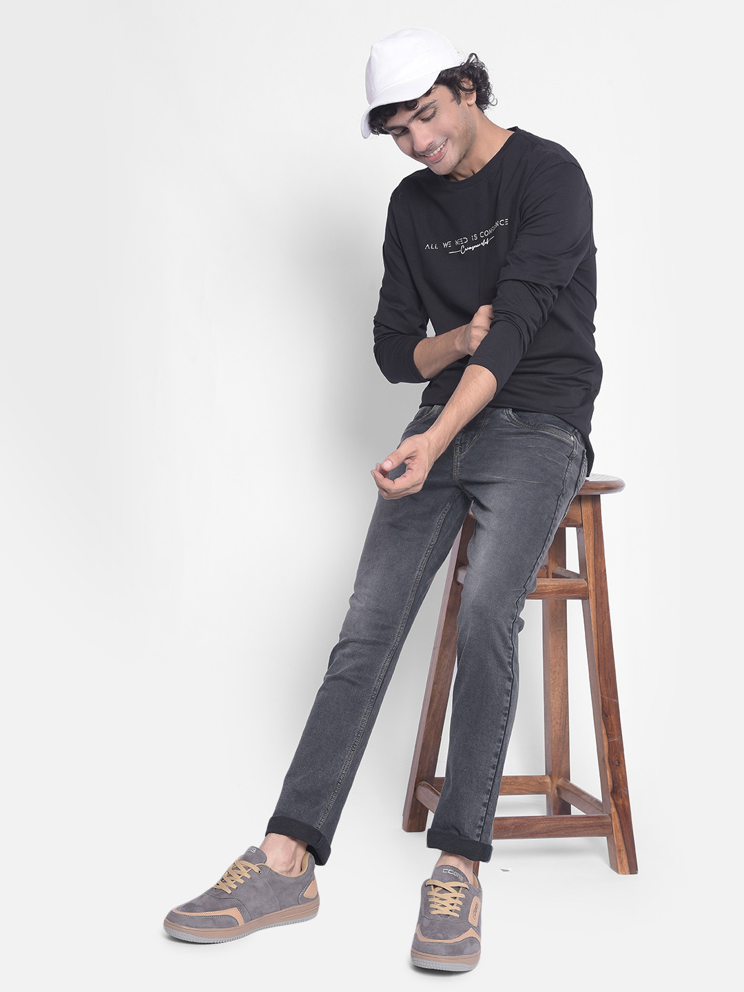 Crimsoune Club Typography Printed Long Sleevles Slim Fit T-shirt