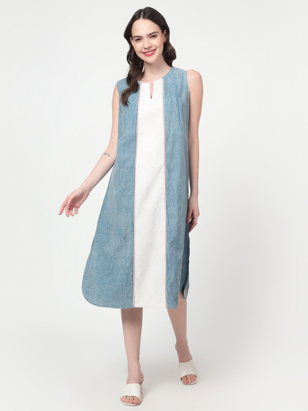 Spring Soul Keyhole Neck Sleeveless Linen A-Line Dress