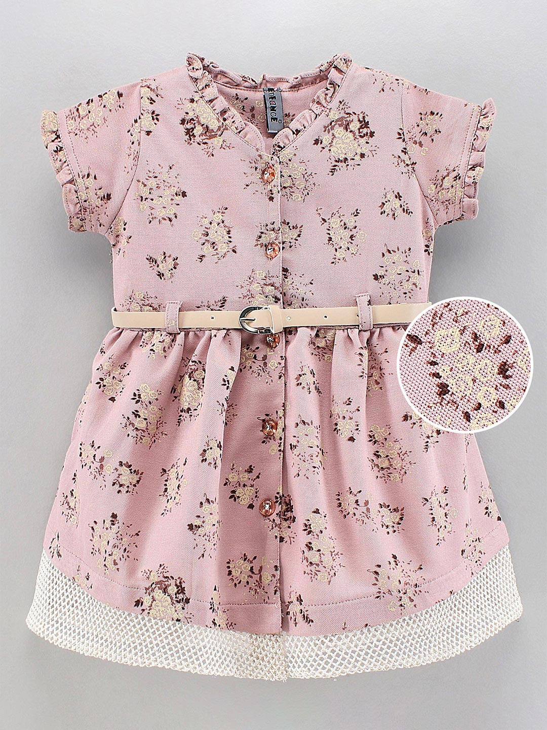 Enfance Girls Floral Printed V-Neck Gathered Fit & Flare Dress