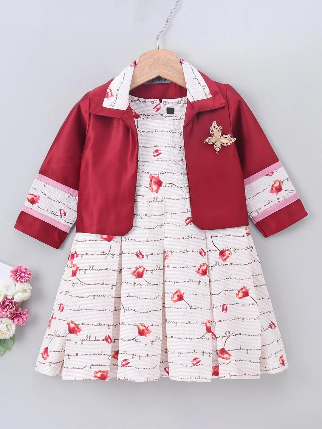 Enfance Girls Floral Printed Tie-Ups Pleated A-Line Dress