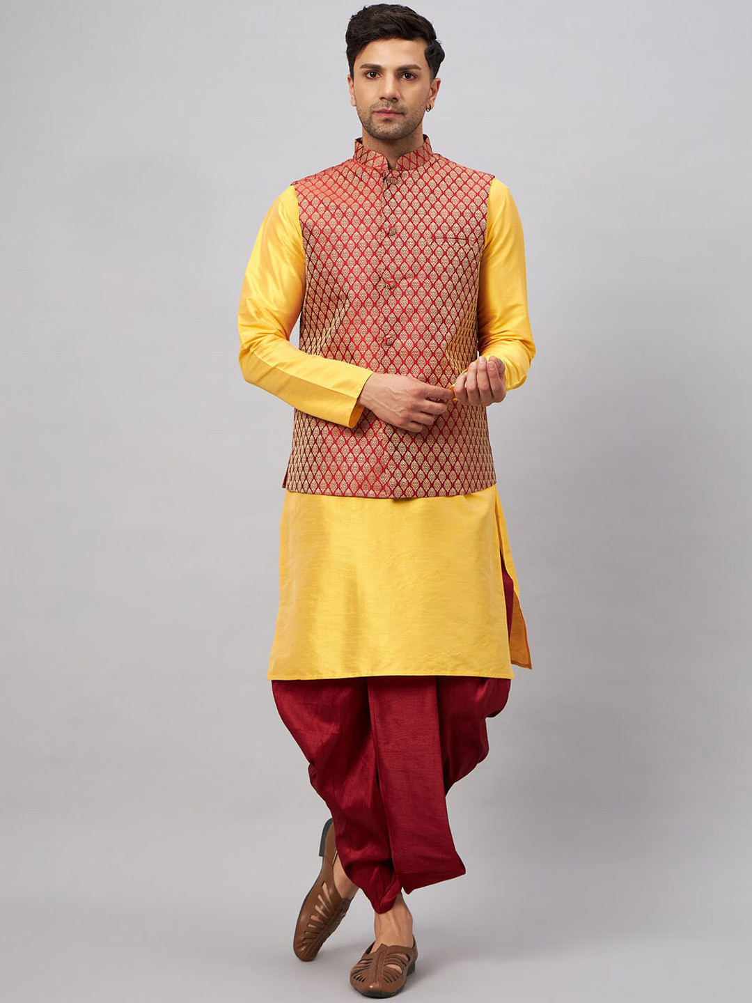 VASTRAMAY Kurta With Dhoti Pants & Nehru Jacket