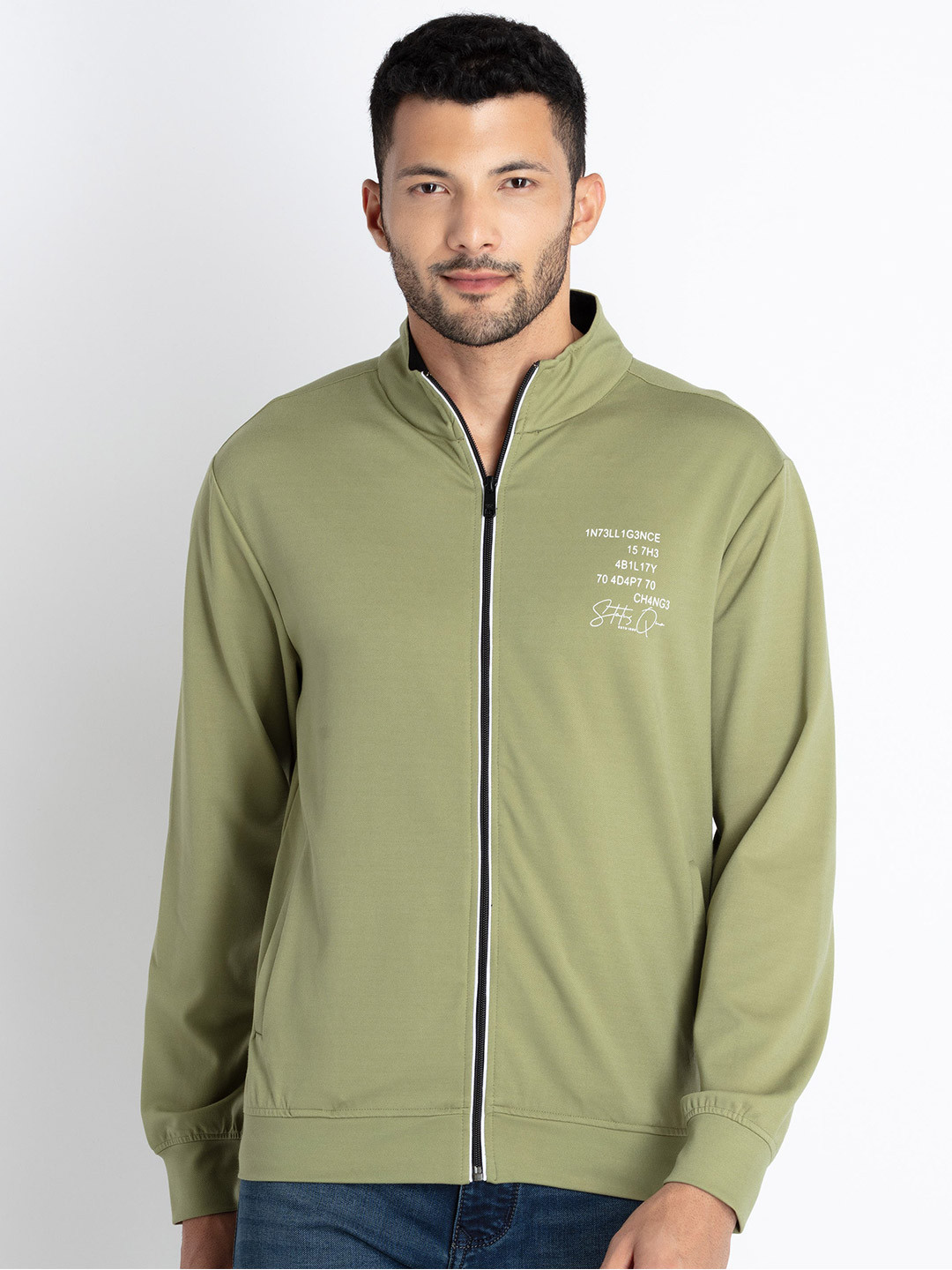 Status Quo Front Open Mock Collar Cotton Sweatshirt