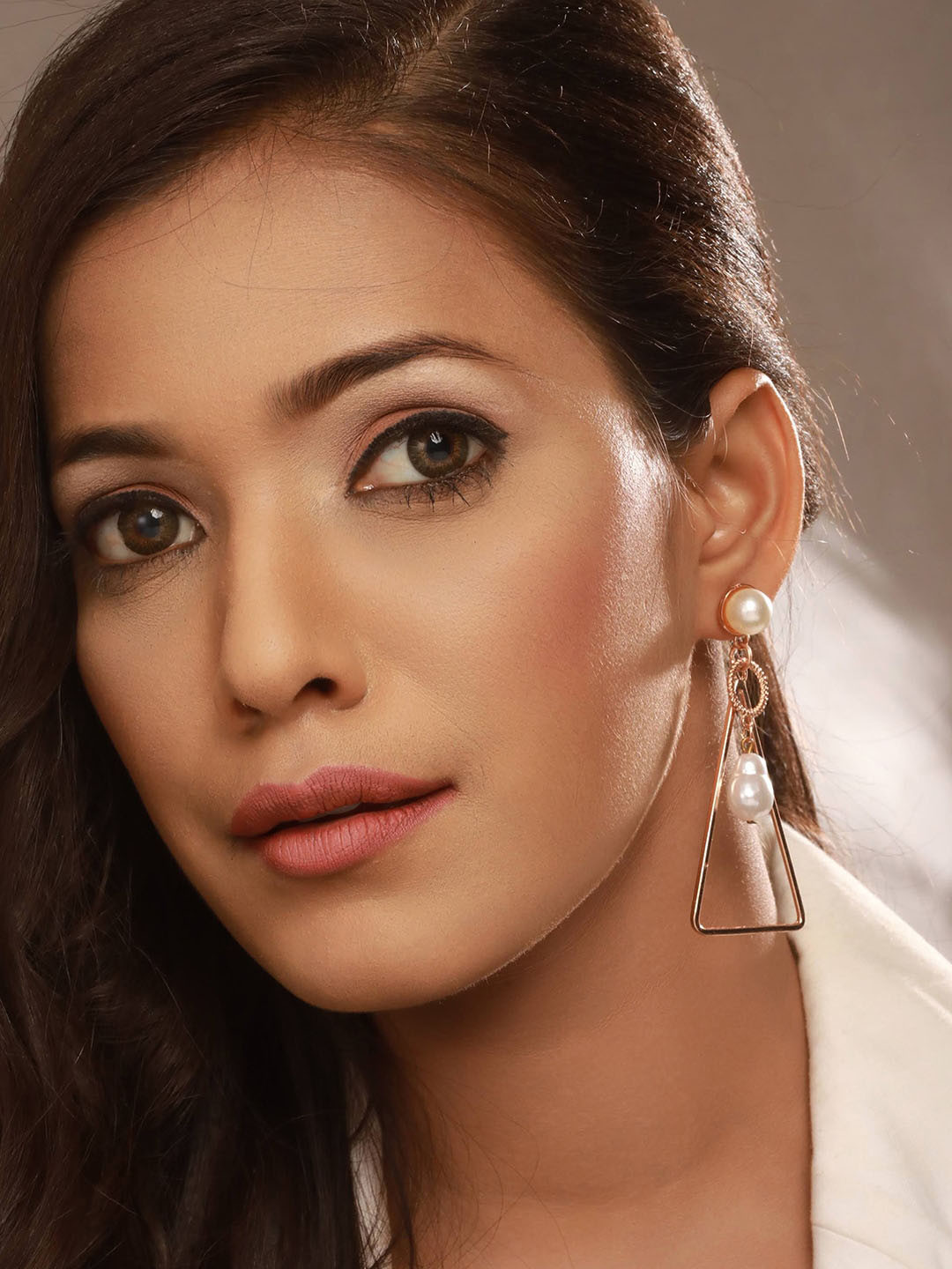 DressBerry Gold Plated Geometric Pearl Drop Earring