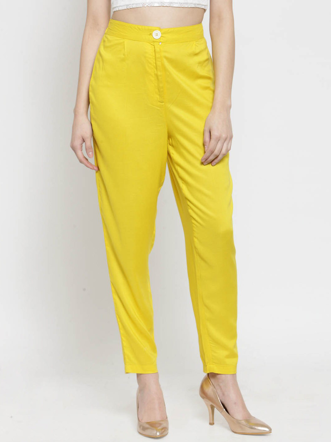 Sera Yellow Mid Rise Cigarette Trousers