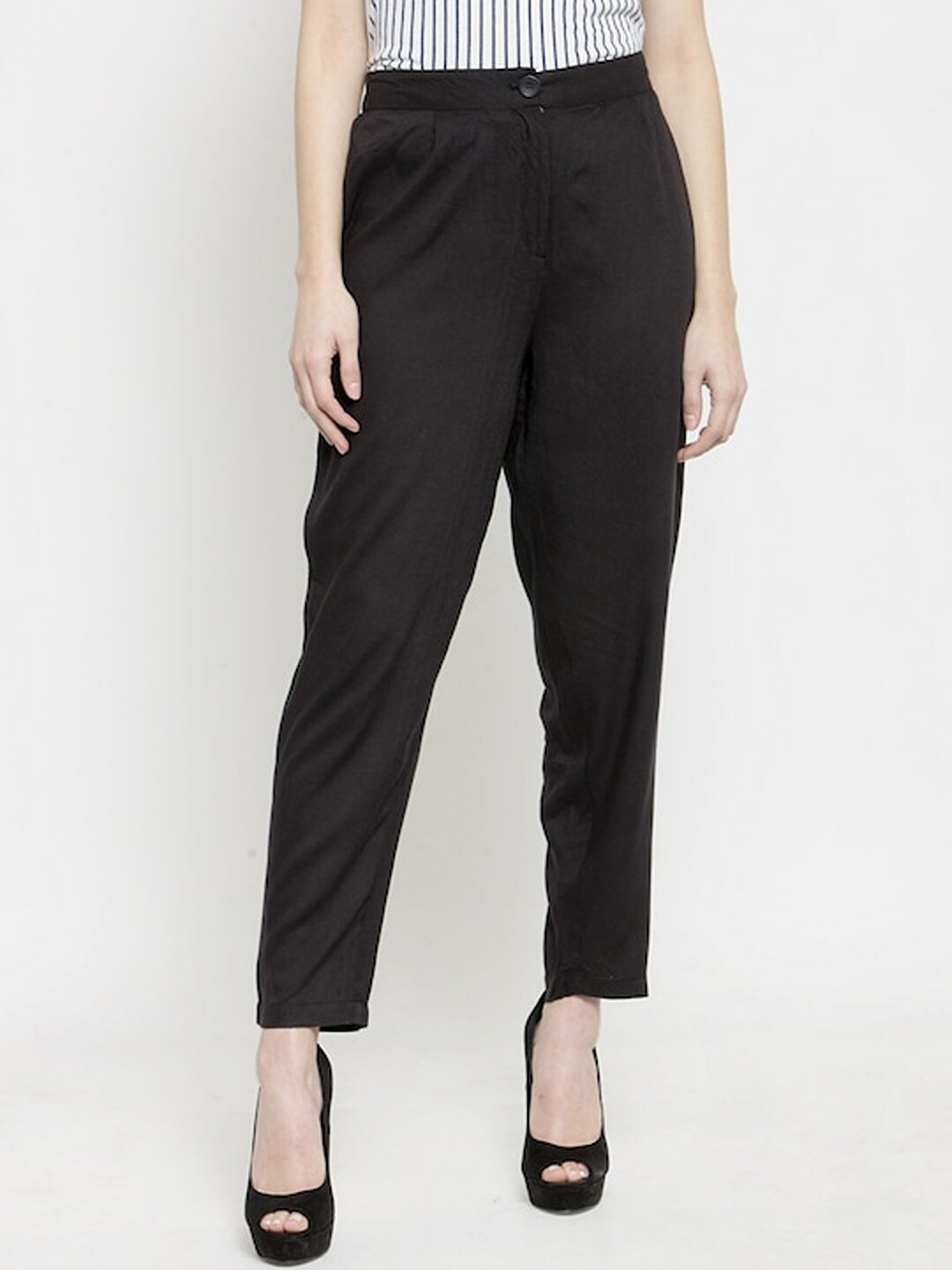Sera Black Mid Rise Cigarette Trousers