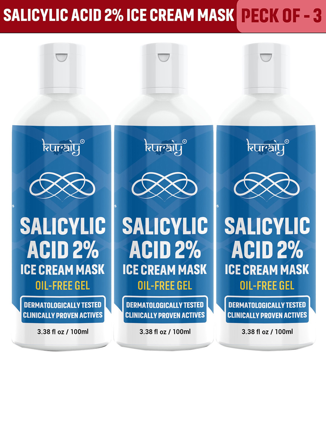 KURAIY Skin Care Set Of 3 Salicylic Acid Ice Cream Mask - 100ml Each