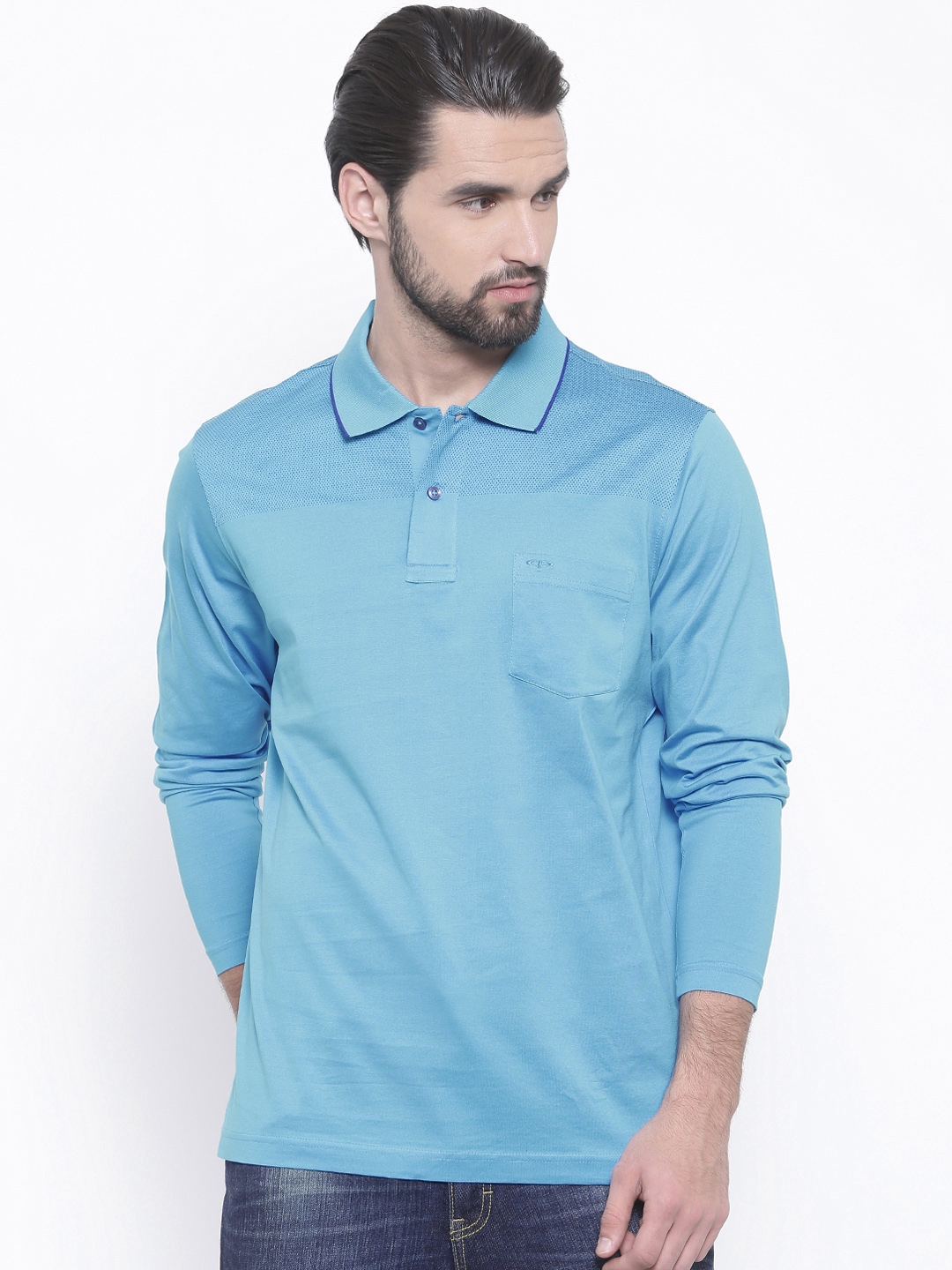 ColorPlus Men Blue Solid Polo Collar T shirt