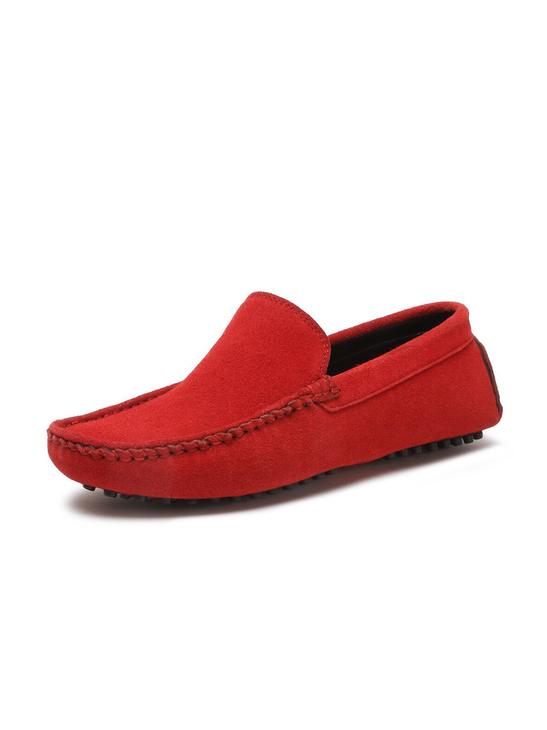 LOUIS STITCH Men Ferrari Red Italian Suede Leather Handmade Driving Loafers
