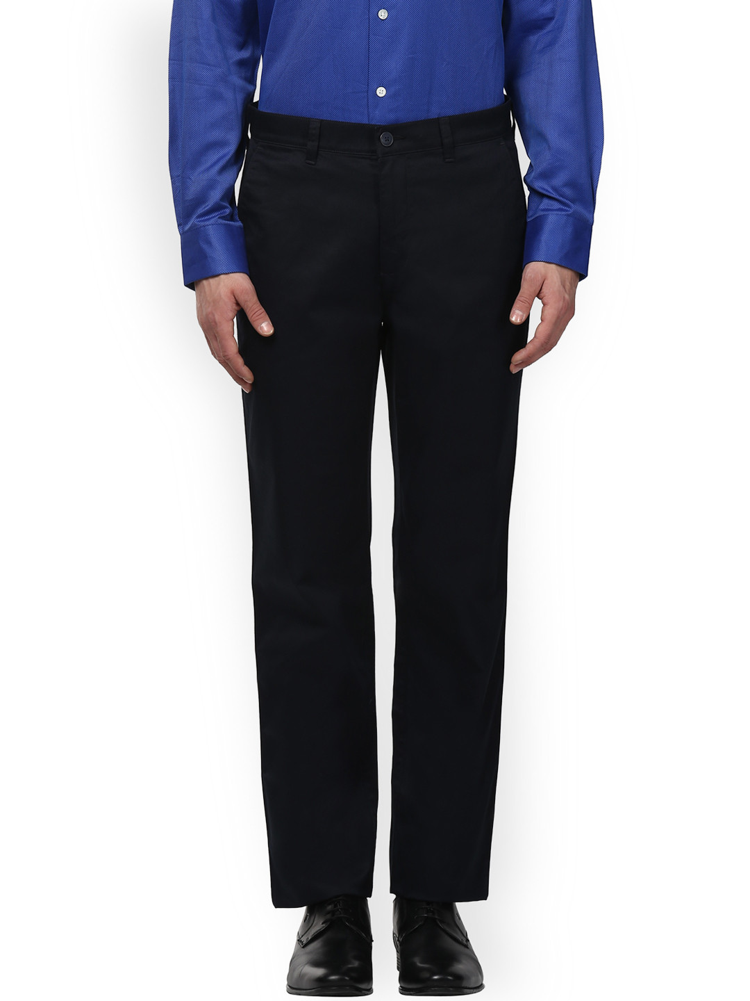 ColorPlus Men Navy Blue Regular Fit Solid Formal Trousers
