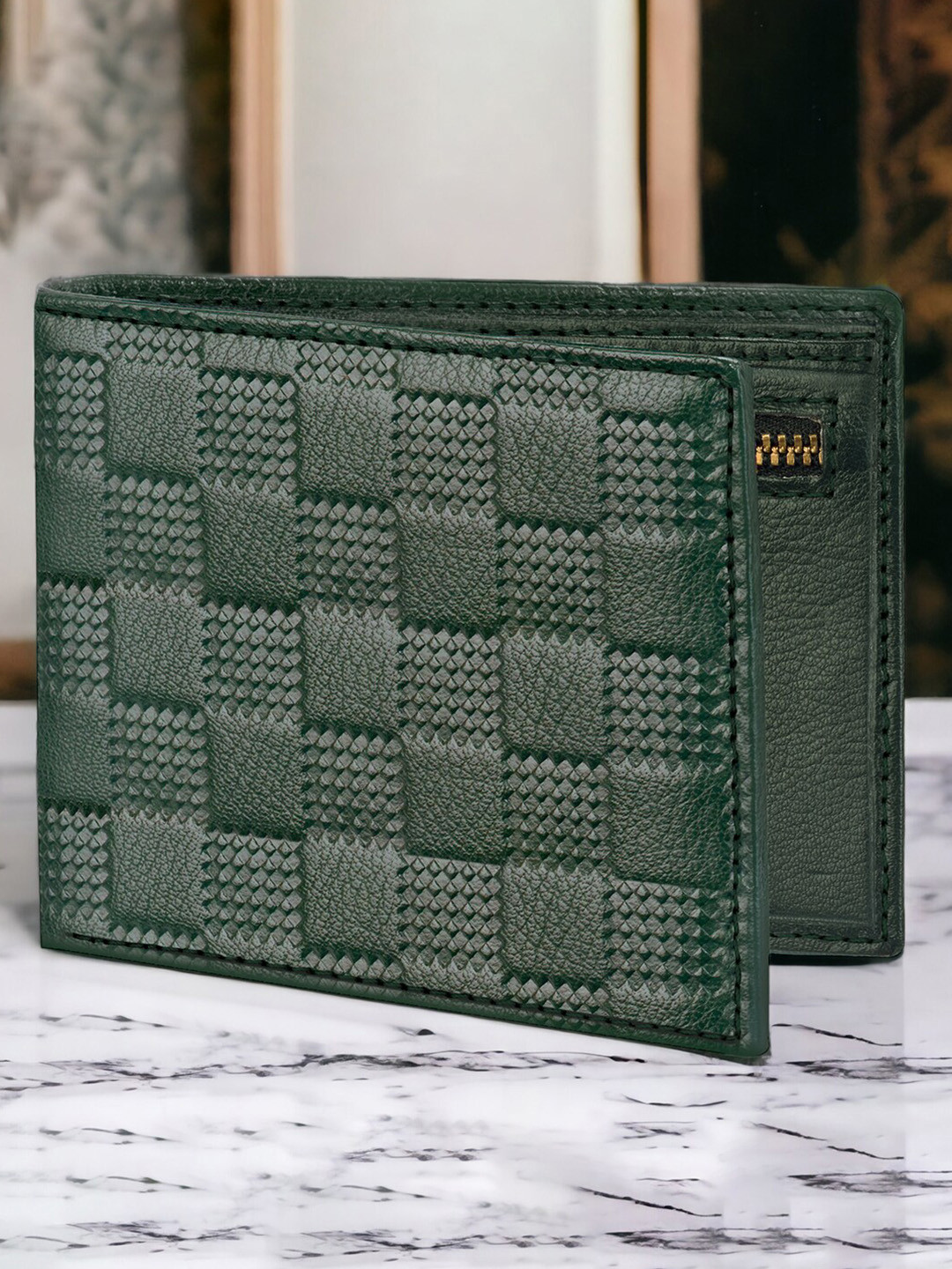 LORENZ Men Geometric Textured Leather Two Fold Wallet