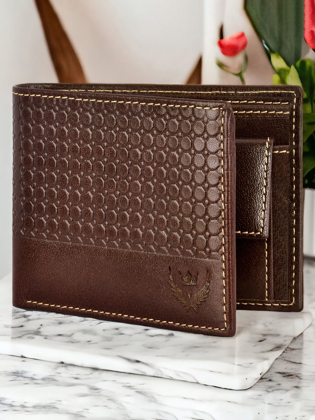 LORENZ Men Textured Leather RFID Two Fold Wallet