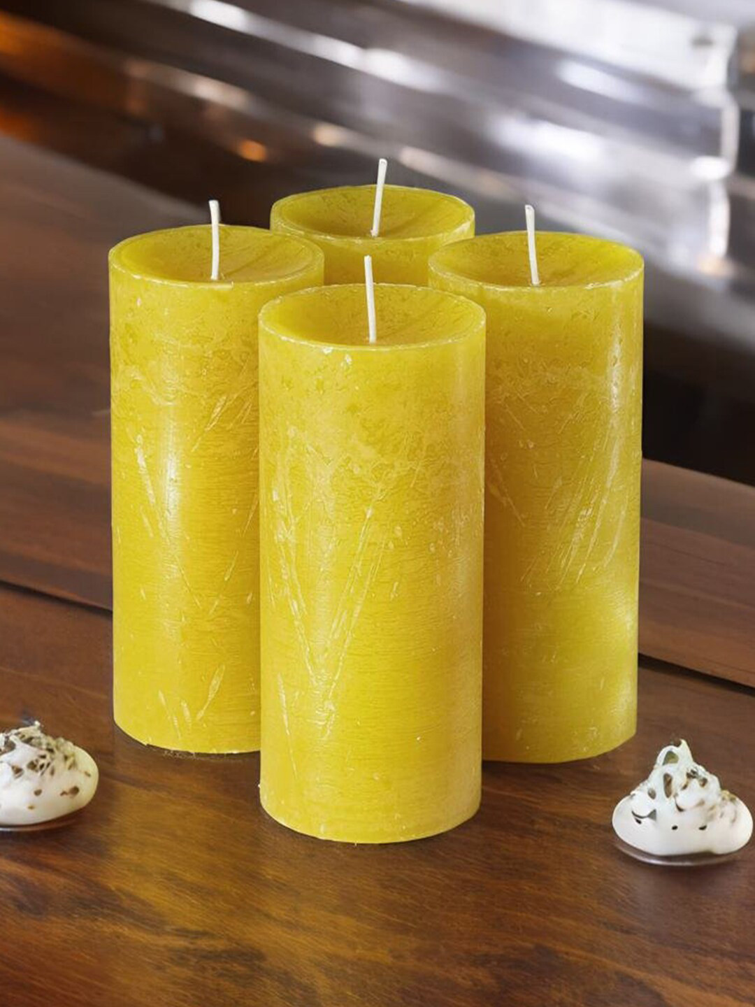 Aromatic Fables Rustic 4Pcs Scented 1 Wick Citrus Solid Geometric Regular Pillar Candles