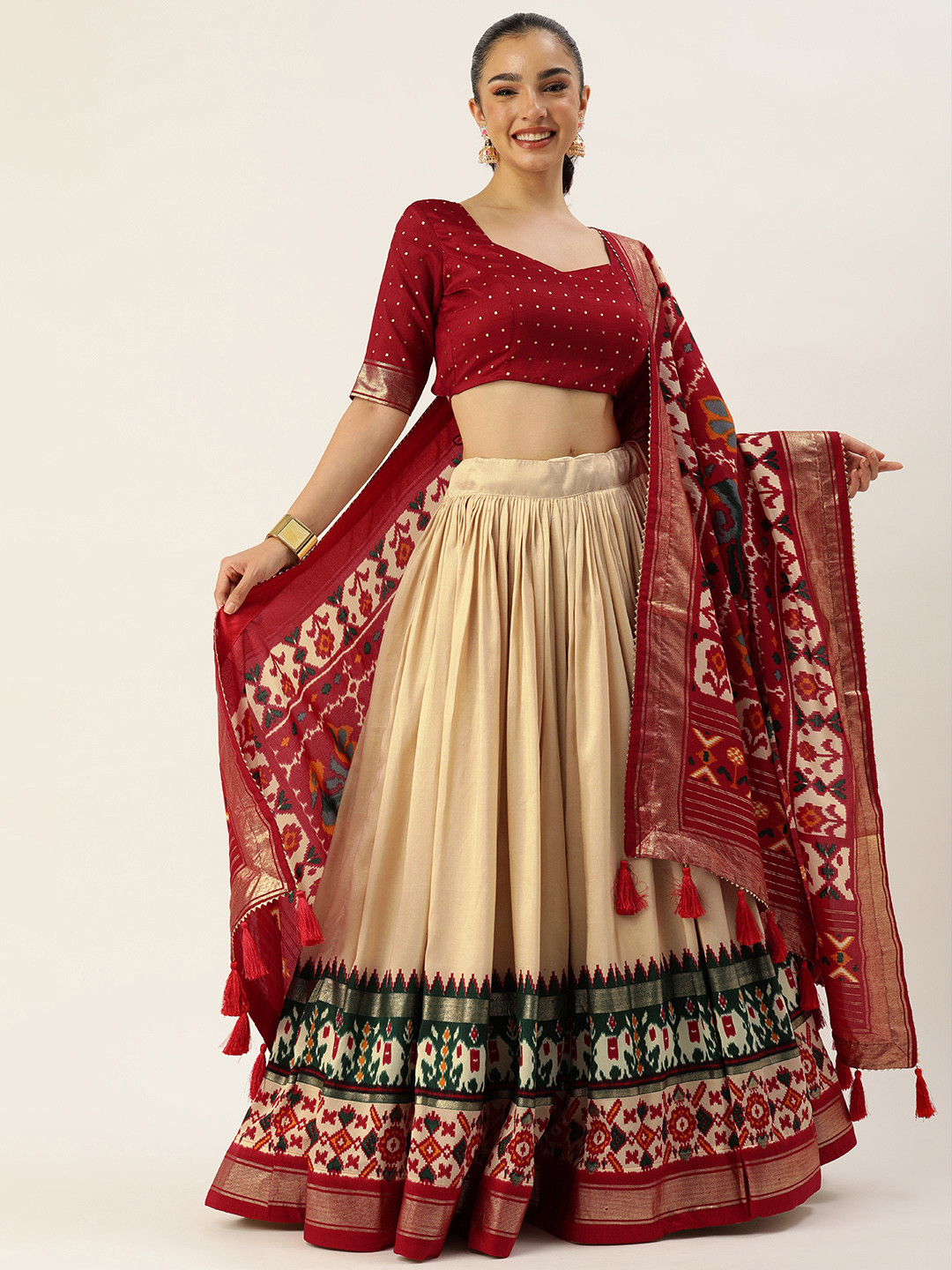 LOOKNBOOK ART Woven Design Foil Print Lehenga & Blouse With Dupatta