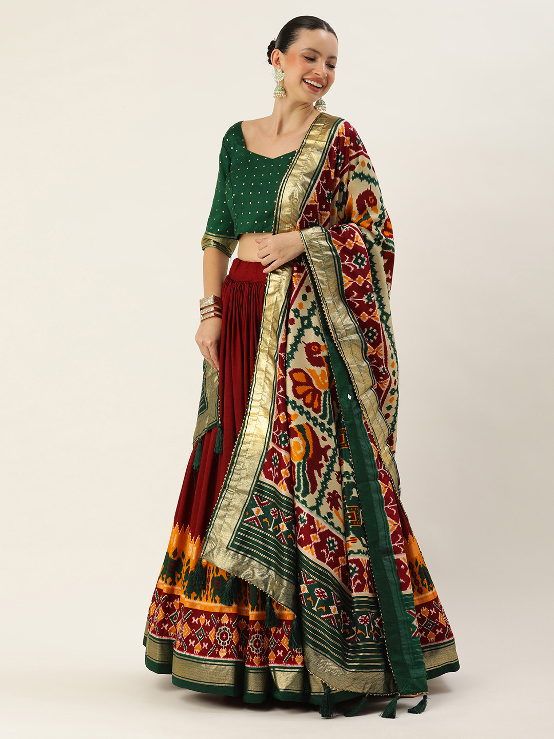 LOOKNBOOK ART Woven Design Foil Print Lehenga & Blouse With Dupatta