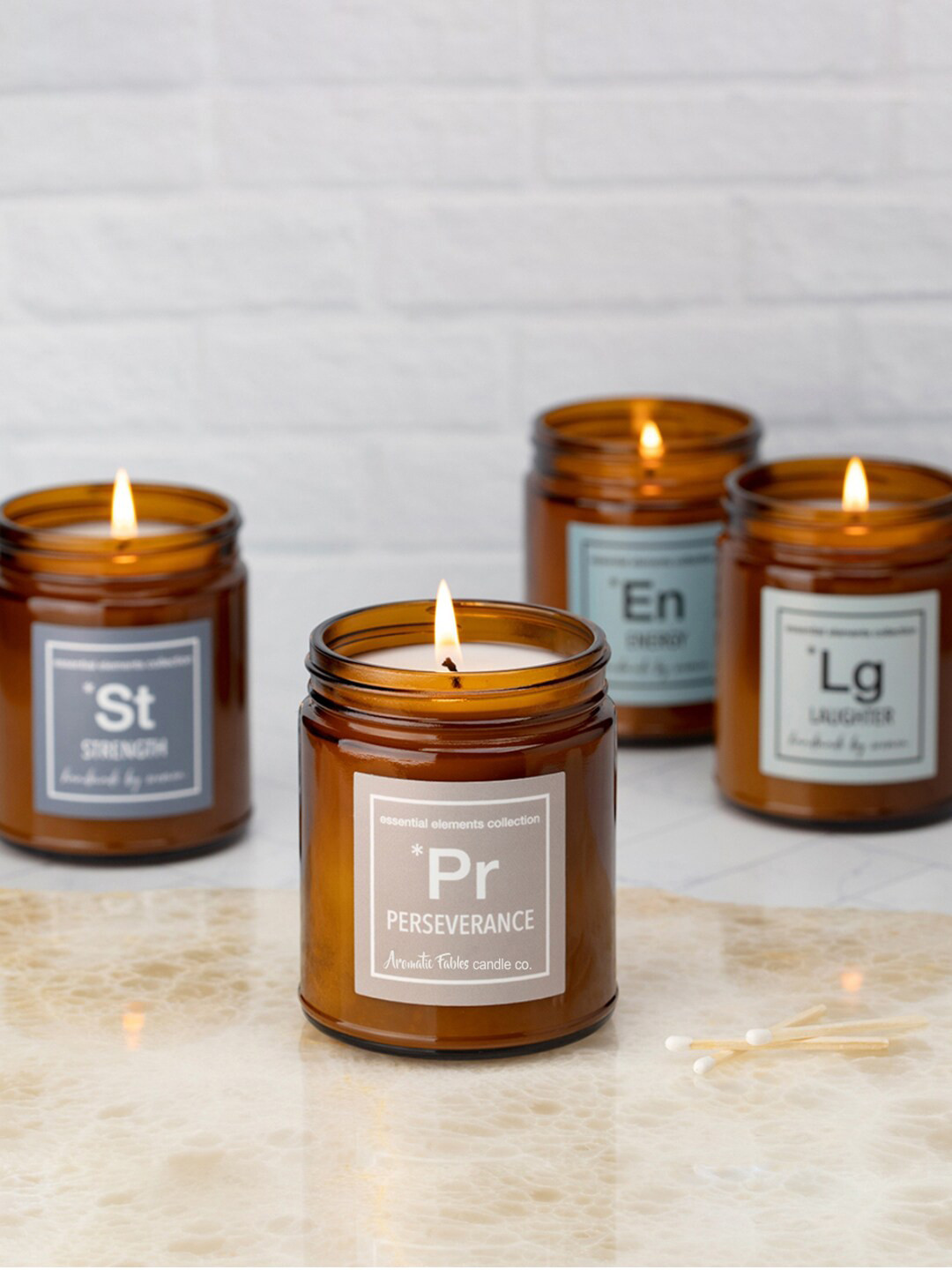Aromatic Fables Essential Element 4Pcs Scented Striped Geometric Regular Jar Candles