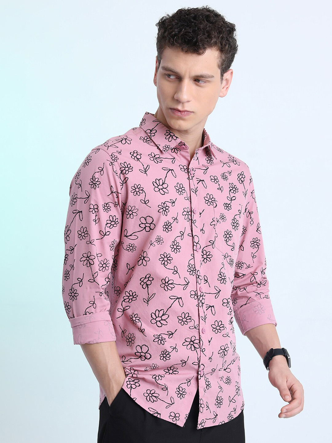 KETCH Pink Slim Fit Floral Printed Cotton Casual Shirt