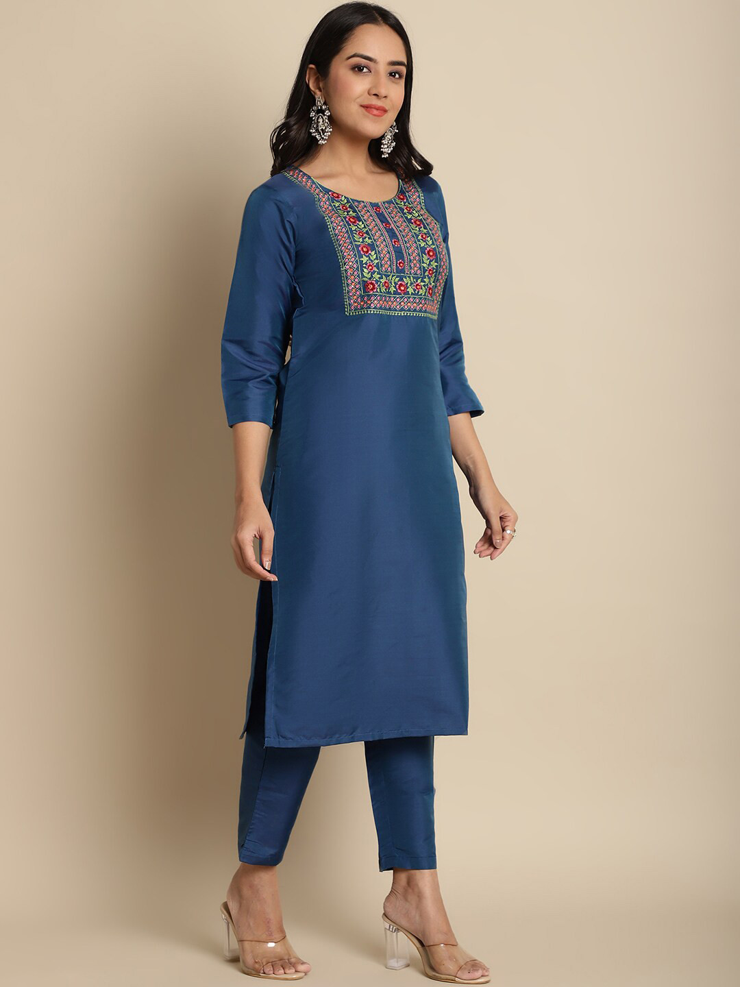 Anouk Floral Embroidered Thread Work Kurta with Trousers