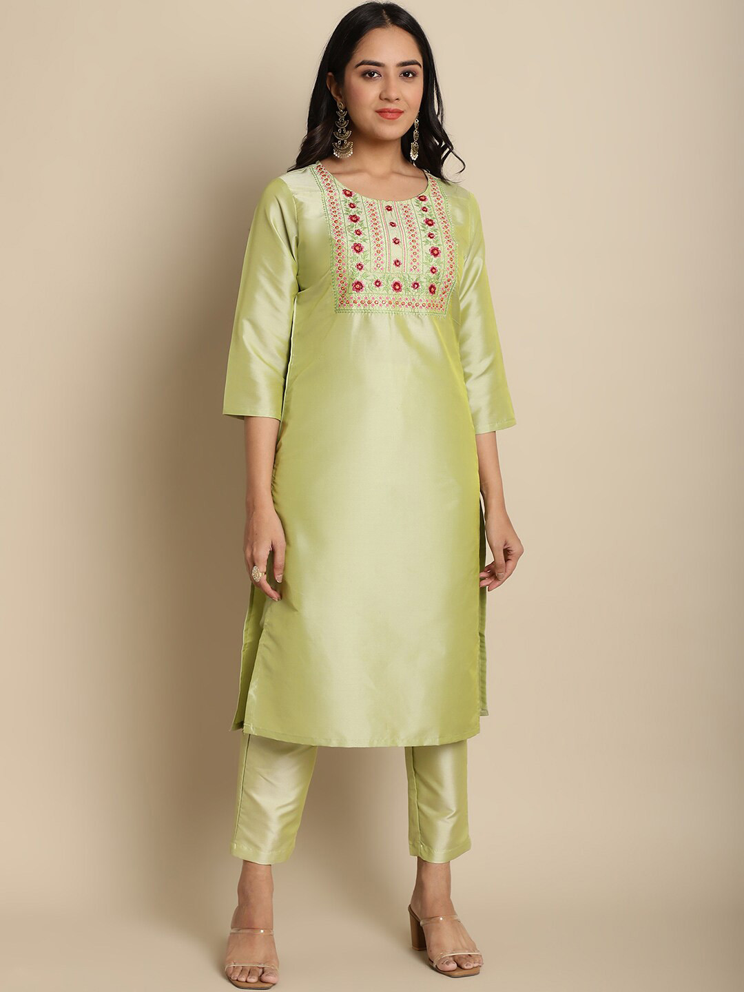 Anouk Floral Embroidered Thread Work Kurta with Trousers
