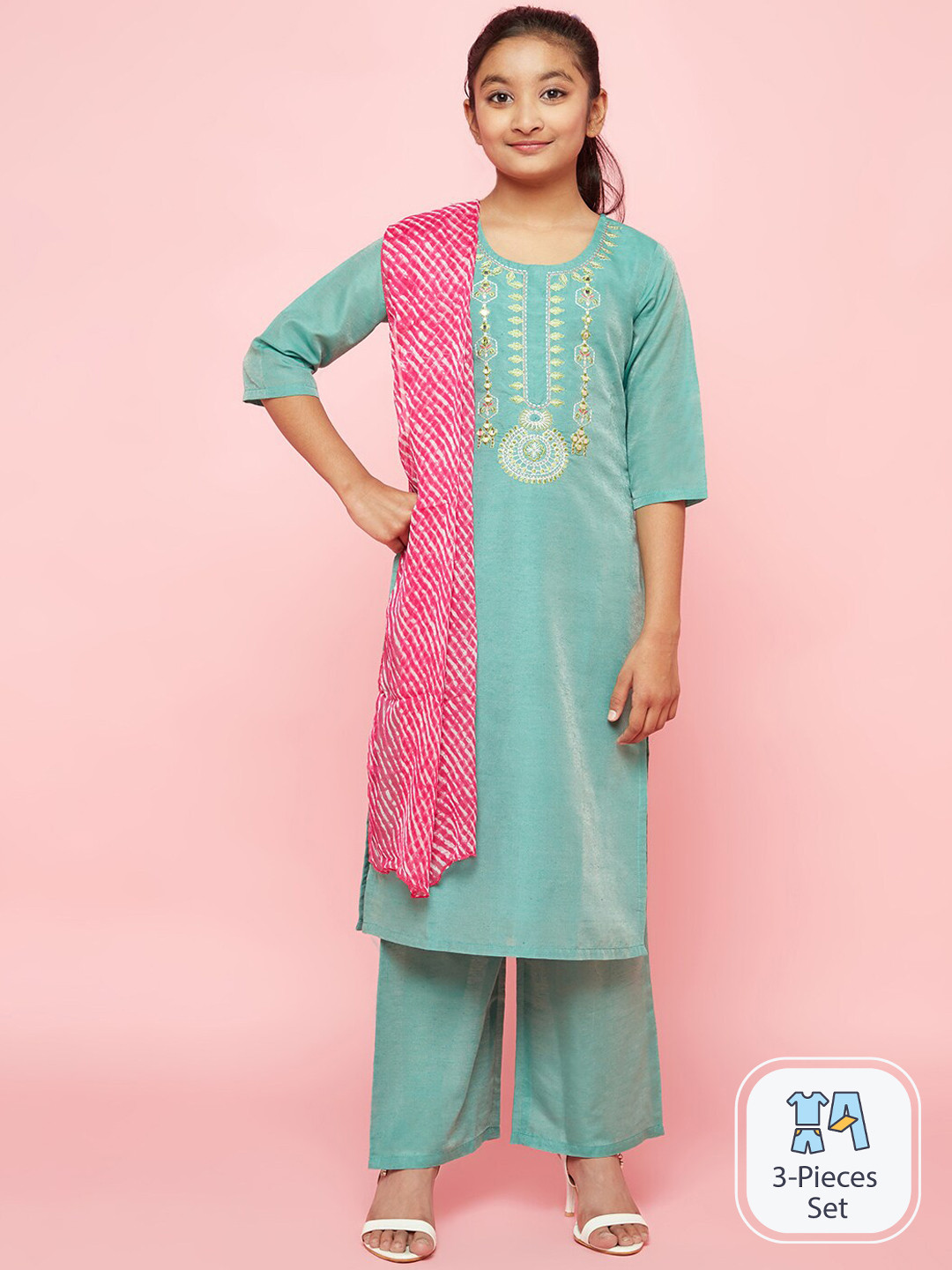 Aks Kids Ethnic Motifs Embroidered Thread Work Kurta with Palazzos