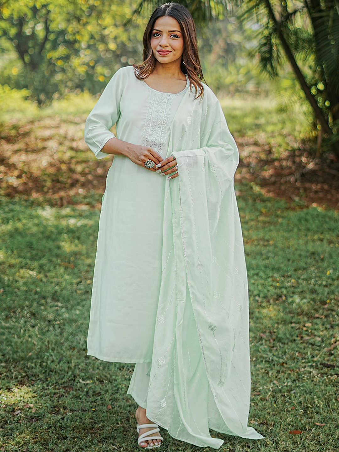 Gerua By Libas Floral Yoke Design Zari Regular Kurta with Trousers  Dupatta