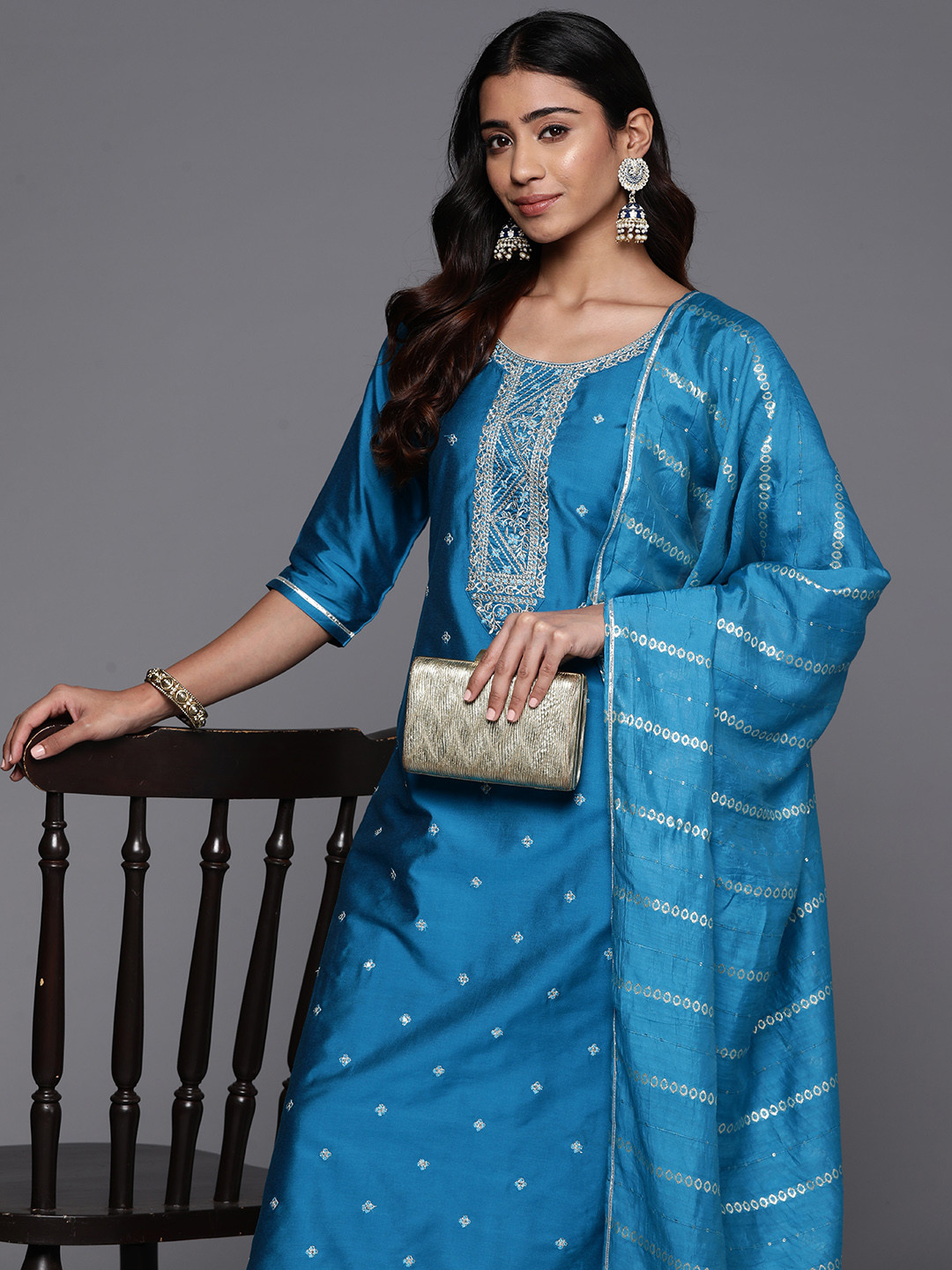 Gerua By Libas Floral Embroidered Zari Regular Kurta with Trousers  Dupatta