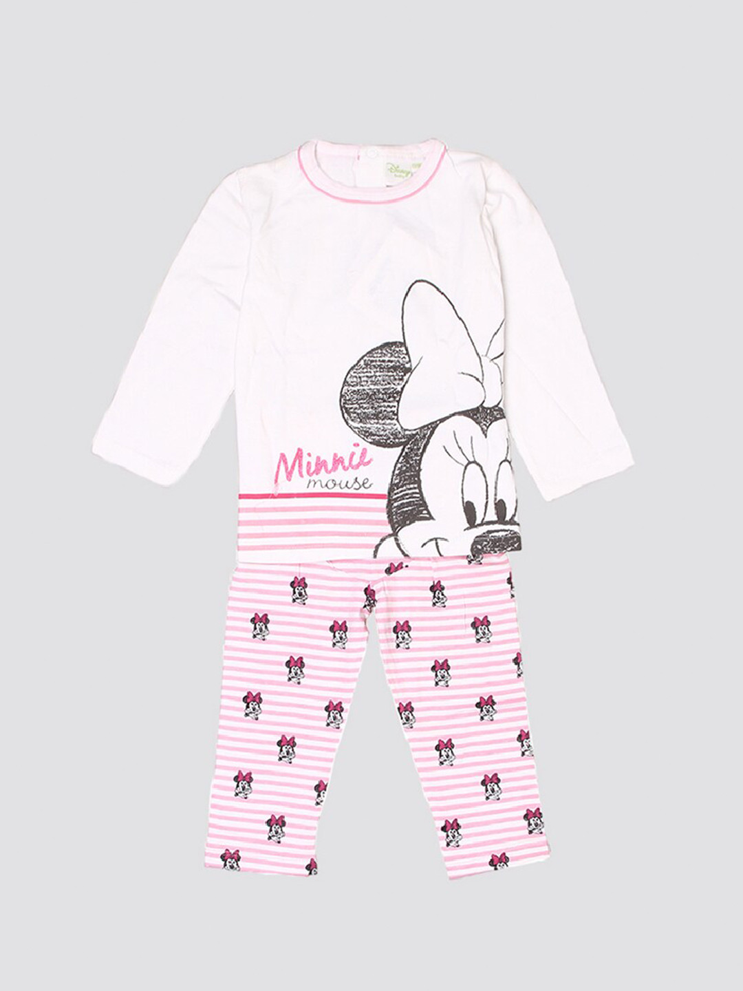 mothercare Girls Minnie Mouse Printed Pure Cotton T-shirt With Pyjama