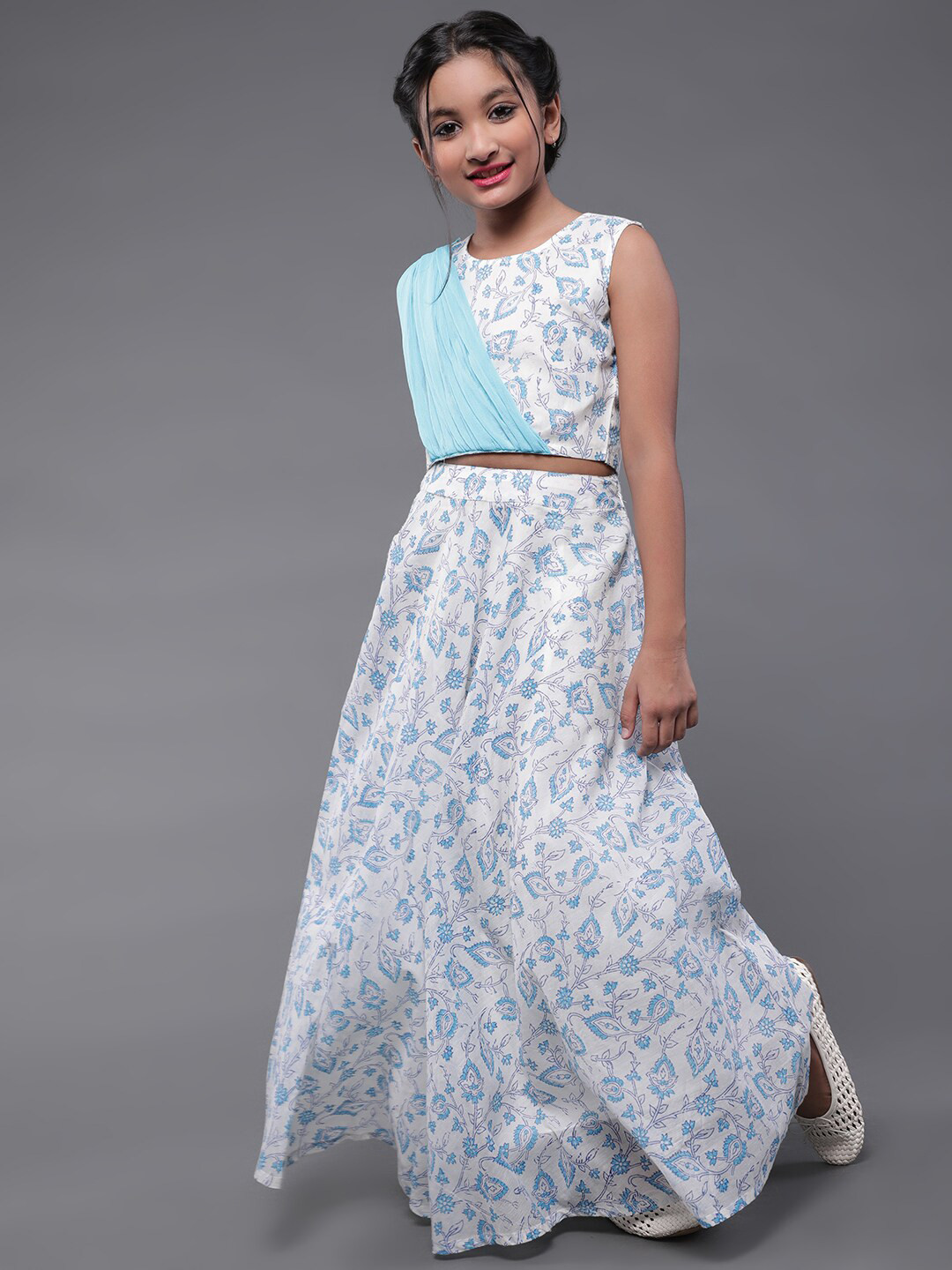 Aks Kids Girls Printed Ready To Wear Lehenga & Blouse With Dupatta