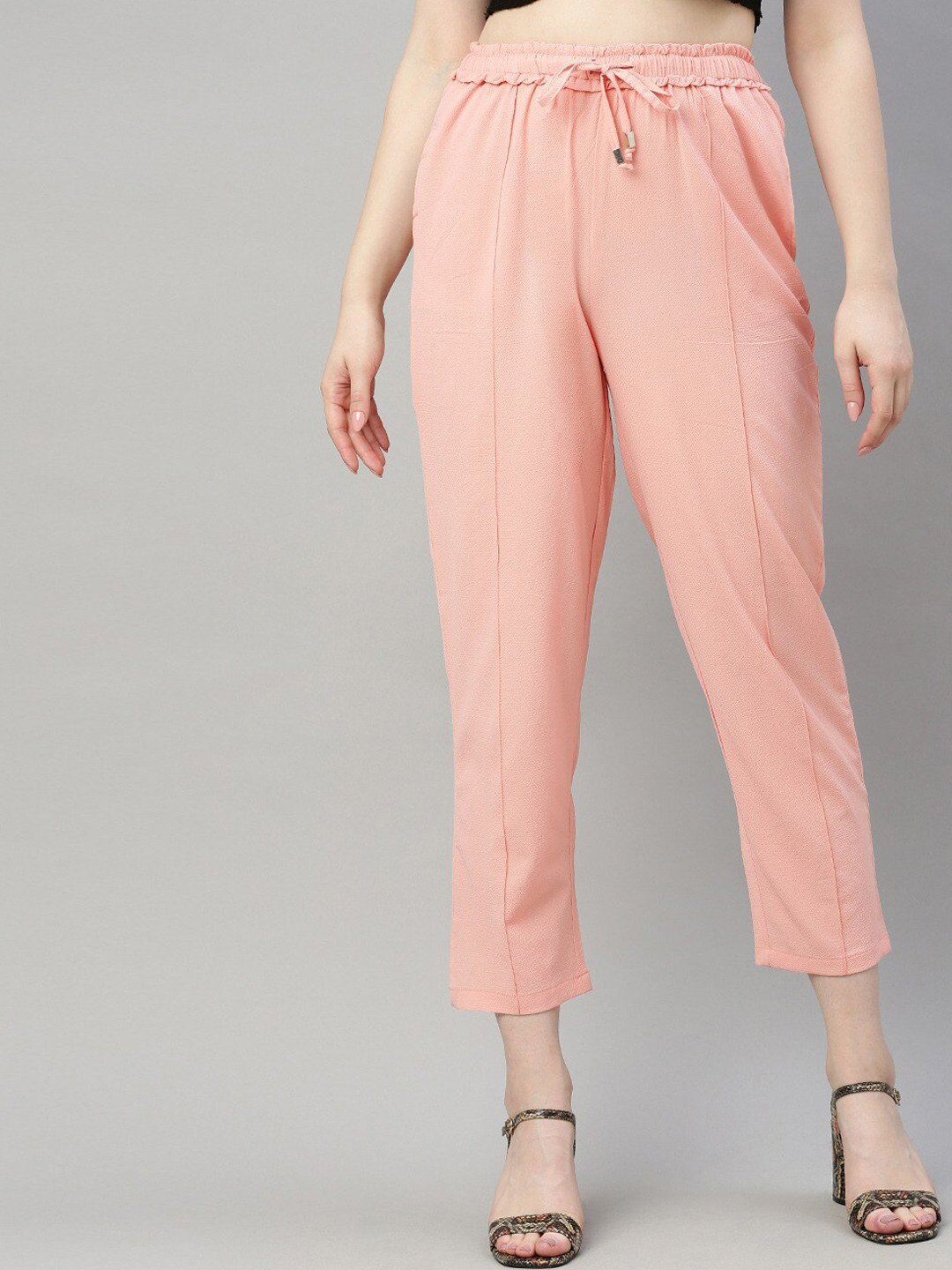 Sera Pink Tapered Fit Pleated Mid Rise Trousers