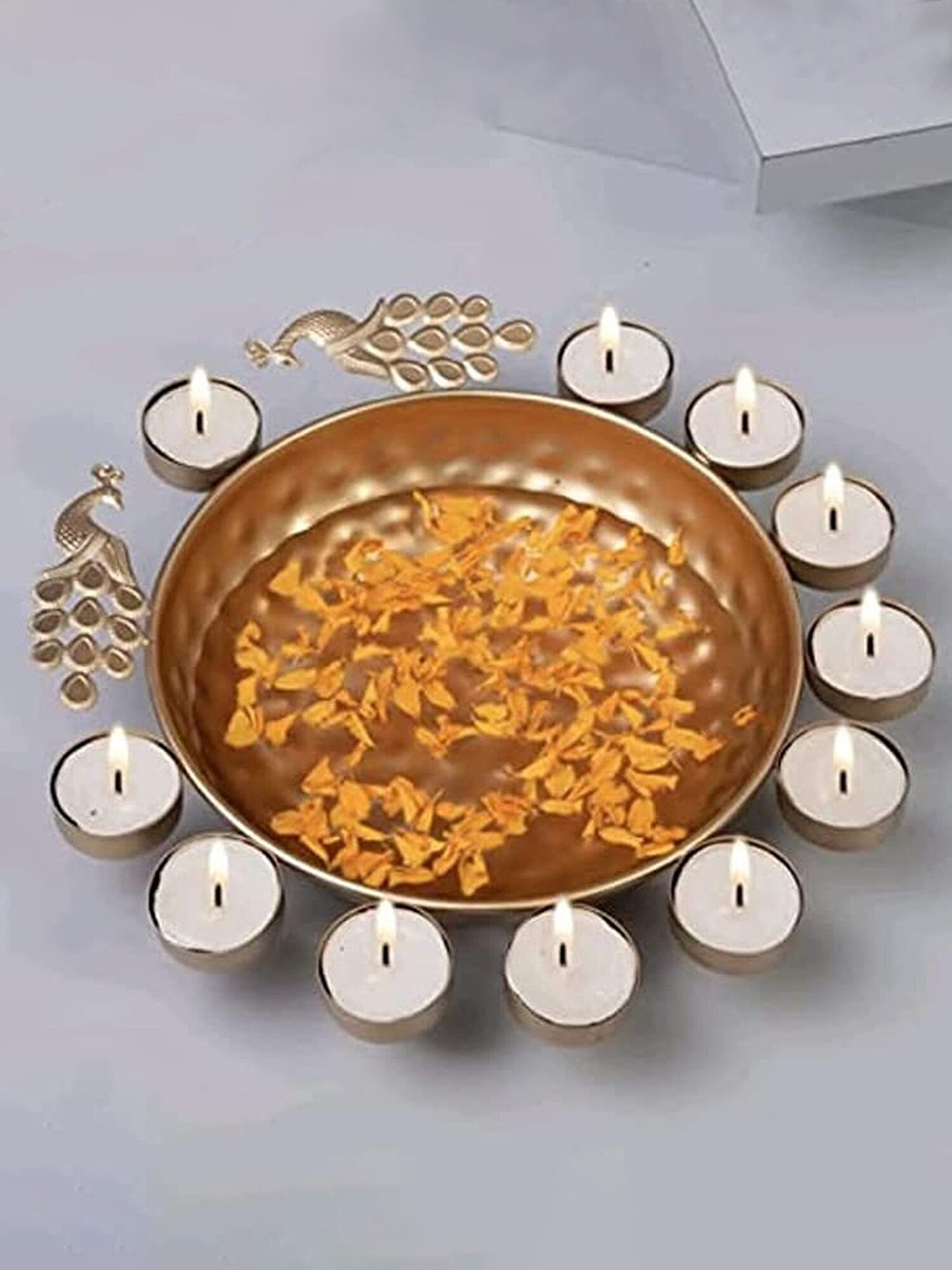 The Purple Tree Gold-Toned Peacock Urli