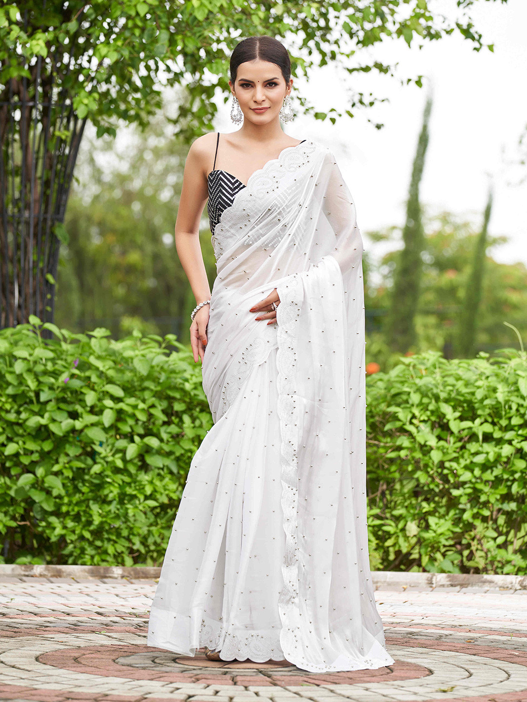 Mitera Embellished Beads and Stones Organza Saree