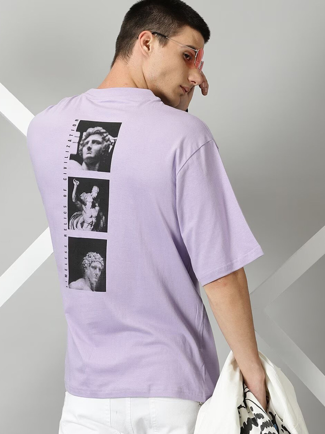 THE HOLLANDER Graphic Printed Drop-Shoulder Sleeves Oversized Pure Cotton T-Shirt