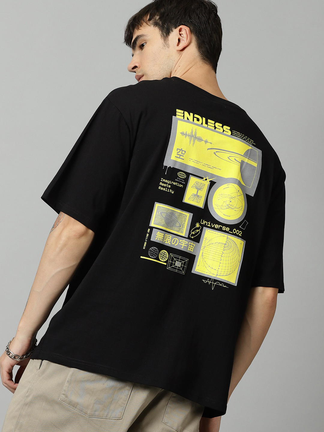 THE HOLLANDER Graphic Printed Drop-Shoulder Sleeves Baggy Pure Cotton T-shirt