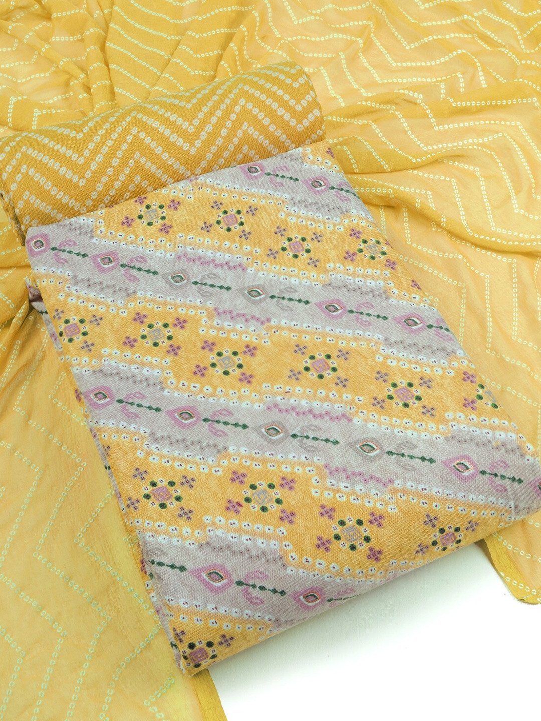 Sun Fashion And Lifestyle Bandhani Ethnic Motifs Printed Unstitched Dress Material